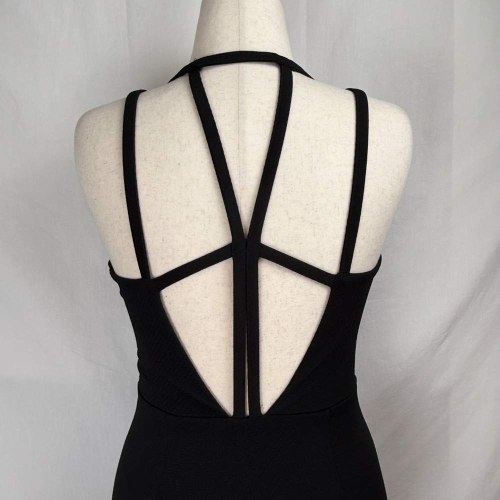 ASTR Bodycon Black Mini Dress Birdcage Straps Neck Size L